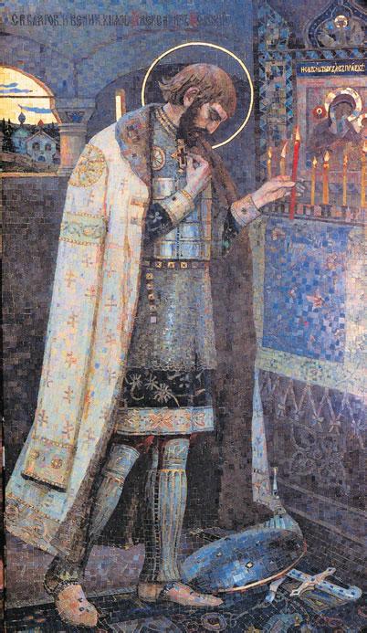 Благоверный князь Александр Невский. Молитва перед битвой. Мозайка. Спас на крови.
